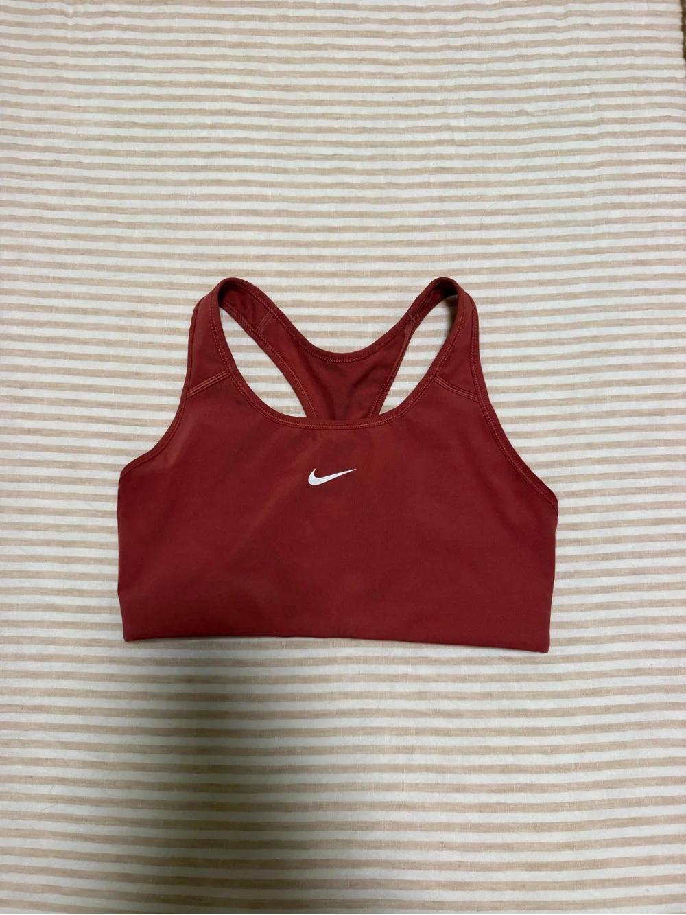 Nike Women's Deep Red Racerback Sports Bra with White Swoosh